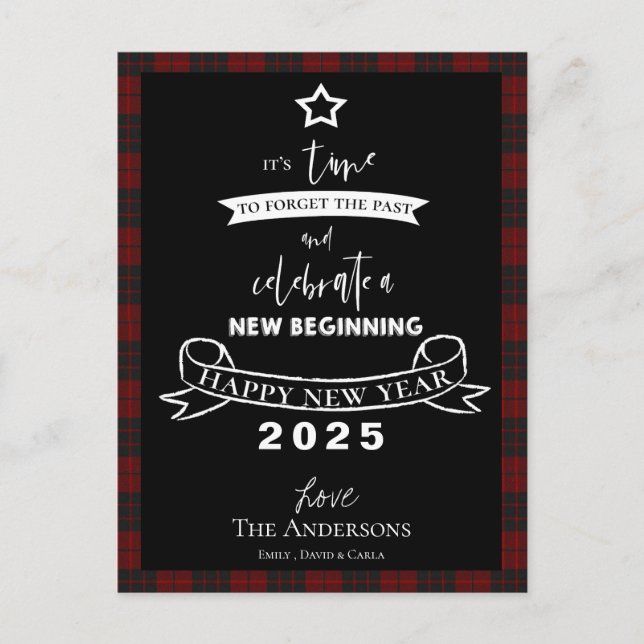 Cartes Pour Fêtes Annuelles Adieu 2021 Typographie Rouge Plaid Blanc Nouvel An (Devant)
