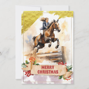 Cartes Pour Fêtes Annuelles Ado de Noël Cheval à cheval sur saut