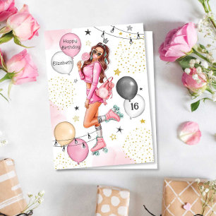 Cartes Pour Fêtes Annuelles Ado Fille Rollers Ballons Joyeux anniversaire