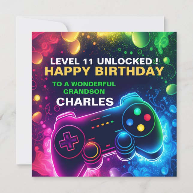 Cartes Pour Fêtes Annuelles Adolescent EDITABLE Anniversaire Jeu fils (Devant)