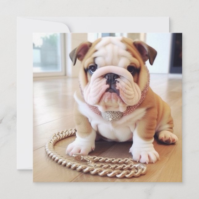CARTES POUR FÊTES ANNUELLES ADORABLE ANGLAIS BULLDOG PUPPY GREETING CARD (Devant)