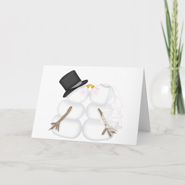 Cartes Pour Fêtes Annuelles Adorable Baiser Snowman Couple (Devant)