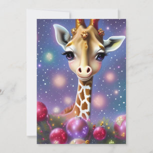 Cartes Pour Fêtes Annuelles Adorable bébé Giraffe avec Holly et Parties scinti