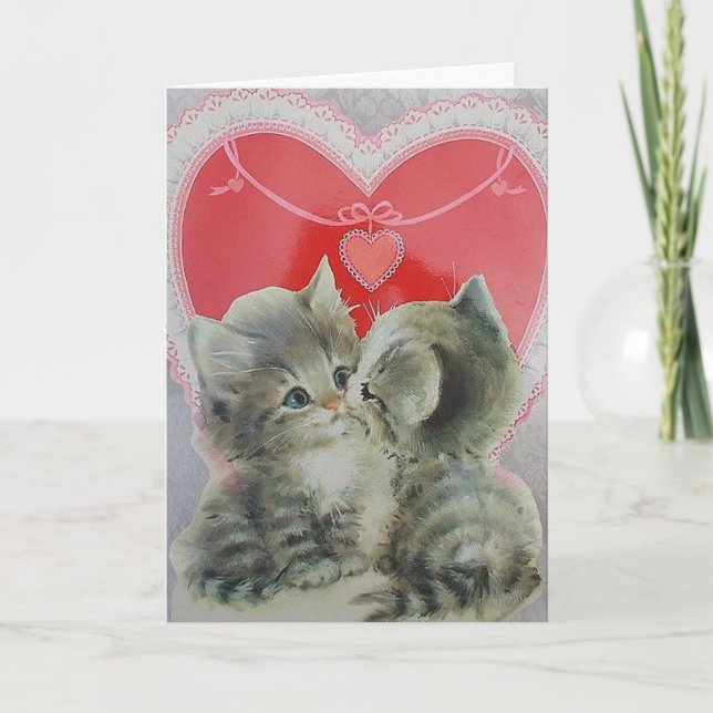Cartes Pour Fêtes Annuelles Adorable chatons au coeur rouge Saint-Valentin (Devant)