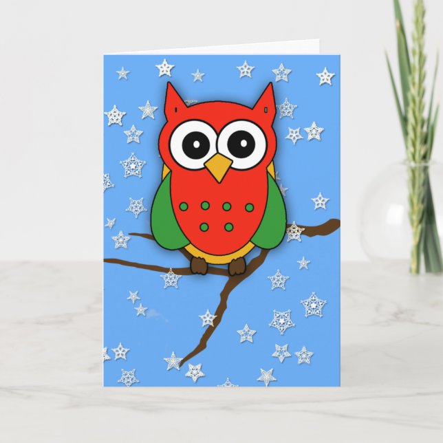 Cartes Pour Fêtes Annuelles Adorable Chouette rouge et verte pour Noël (Devant)