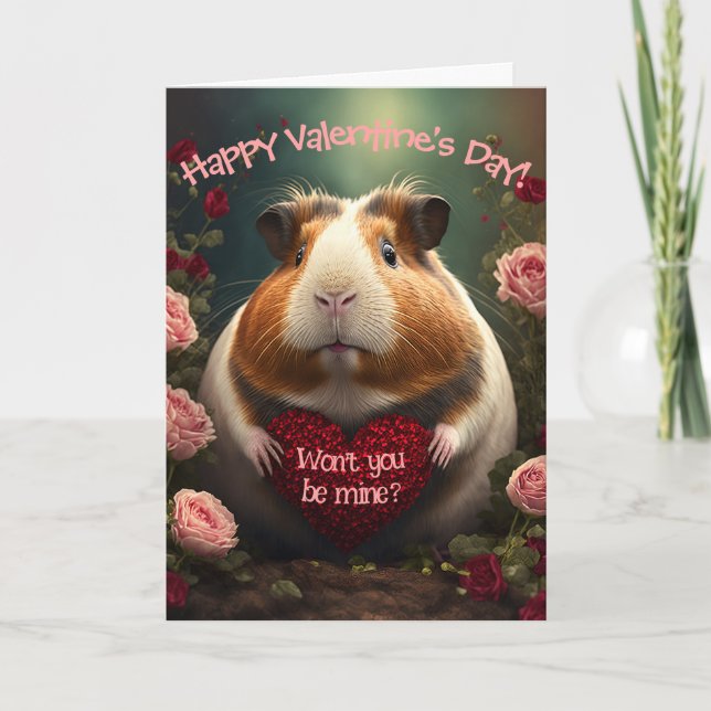 Cartes Pour Fêtes Annuelles adorable Cochon de Guinée avec coeur Saint Valenti (Devant)