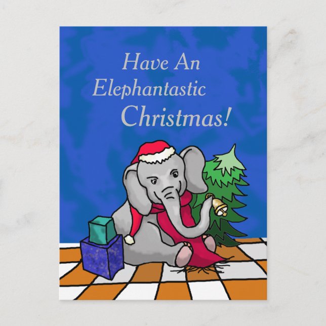 Cartes Pour Fêtes Annuelles adorable dessin de Noël éléphant avec le chapeau d (Devant)
