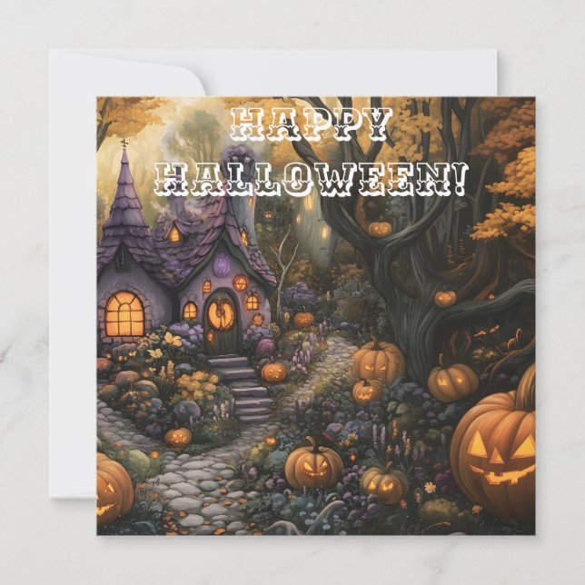 Cartes Pour Fêtes Annuelles Adorable Éffrayant House et Halloween Citrouille P (Devant)