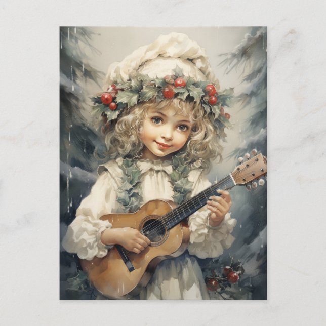 Cartes Pour Fêtes Annuelles Adorable fille avec une guitare (Devant)