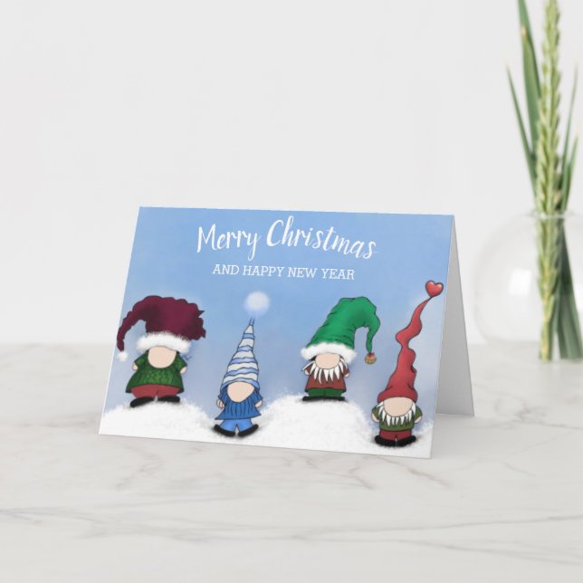Cartes Pour Fêtes Annuelles Adorable Gnome Posse (Devant)
