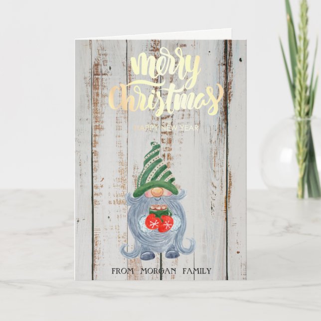 Cartes Pour Fêtes Annuelles Adorable Gnome Wood Joyeux Noël (Devant)