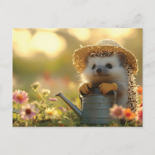 Cartes Pour Fêtes Annuelles Adorable jardinier de hérisson dans un champ de fl