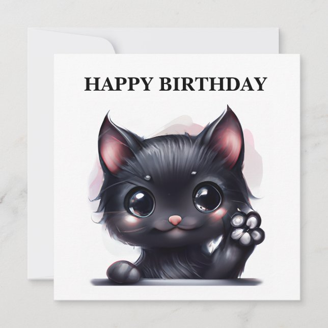 Cartes Pour Fêtes Annuelles Adorable Kawaii Chat noir (Devant)