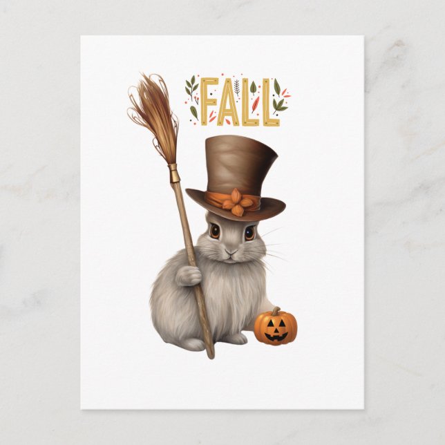 Cartes Pour Fêtes Annuelles Adorable Lapin Automne avec Broom mignon Lapin Aut (Devant)