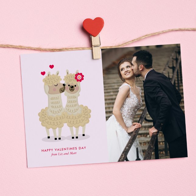 Cartes Pour Fêtes Annuelles Adorable Llama Photo personnalisée Valentines Cart (Créateur téléchargé)