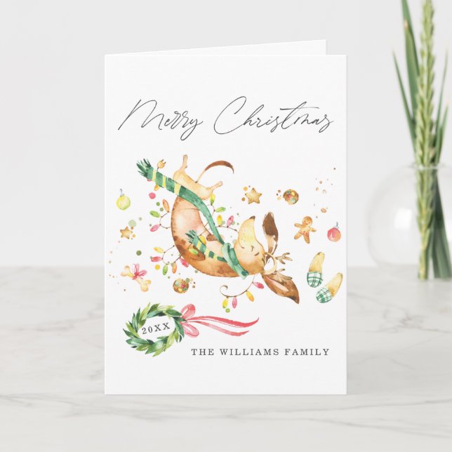 Cartes Pour Fêtes Annuelles Adorable mignon joyeux chien Dachshund lumières de (Devant)