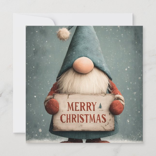 Cartes Pour Fêtes Annuelles Adorable Noël Gnome tenant "Joyeux Noël" (Devant)