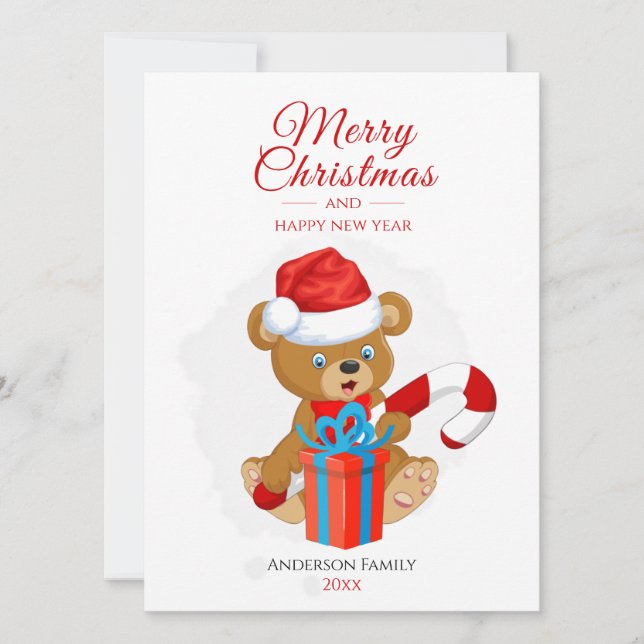 Cartes Pour Fêtes Annuelles Adorable Noël Teddy | Noël personnalisé (Devant)