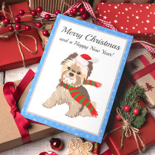 Cartes Pour Fêtes Annuelles Adorable Noël Yorkie au chapeau de Père Noël Merry