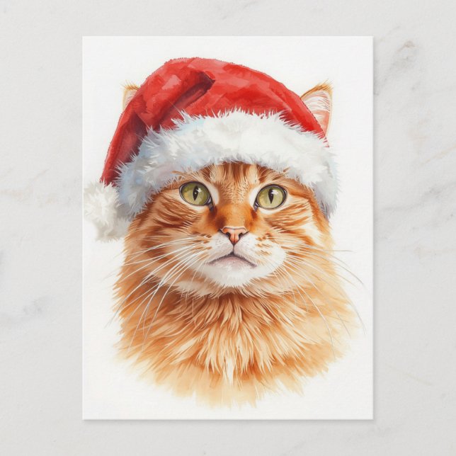 Cartes Pour Fêtes Annuelles Adorable Orange Tabby Cat in Santa Hat (Devant)