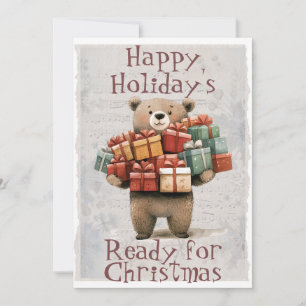 Cartes Pour Fêtes Annuelles Adorable Ours de Noël Prêt pour Noël