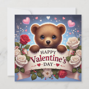 Cartes Pour Fêtes Annuelles Adorable ours en peluche avec Roses