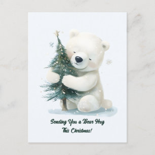 Cartes Pour Fêtes Annuelles Adorable Ours Polaire Accrochant Arbre de Noël, Mi
