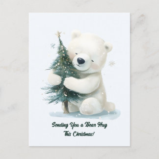 Cartes Pour Fêtes Annuelles Adorable Ours Polaire Accrochant Arbre de Noël, Mi