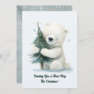 Cartes Pour Fêtes Annuelles Adorable Ours Polaire Accrochant Arbre de Noël, Mi