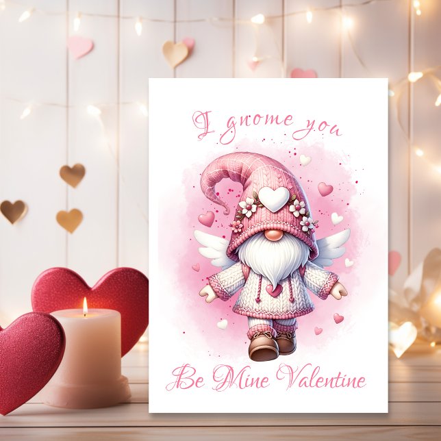 Cartes Pour Fêtes Annuelles Adorable rose Gnome Aquarelle Saint-Valentin (Créateur téléchargé)