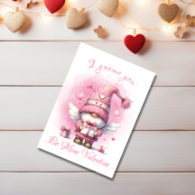Adorable rose Gnome Avec Cadeau Aquarelle Valentin