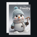 Cartes Pour Fêtes Annuelles Adorable Snowman givré en neige Cool d'hiver<br><div class="desc">Un adorable bonhomme de neige, habillé d'un casquette et d'une écharpe douillets, s'assoit joyeusement dans la neige d'hiver cool. Avec son nez orange et ses yeux noirs de charbon, il dégage un charme simple et chaleureux. Cette jolie scène hivernale donne un sentiment de joie et de joie de vivre.</div>