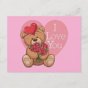 Cartes Pour Fêtes Annuelles Adorable Teddy Bear Roses avec le coeur "I Love Yo