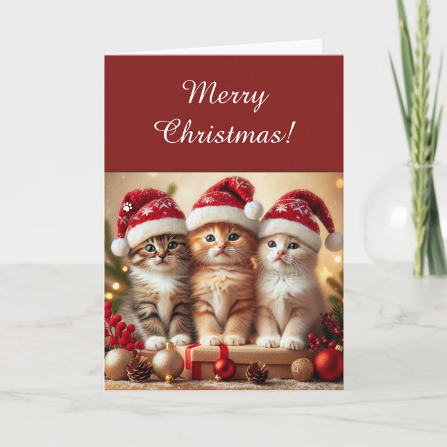 Cartes Pour Fêtes Annuelles Adorable Three Cute Kittens in Santa Hats Pet Love (Devant)