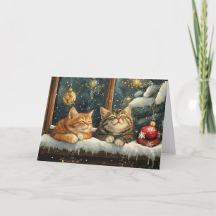 Cartes Pour Fêtes Annuelles Adorables chatons endormis sous l'arbre de Noël