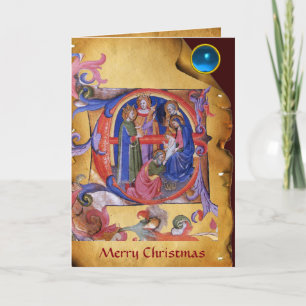 Cartes Pour Fêtes Annuelles ADORATION DE MAGI CHRISTMAS PARCHMENT Blue Gem