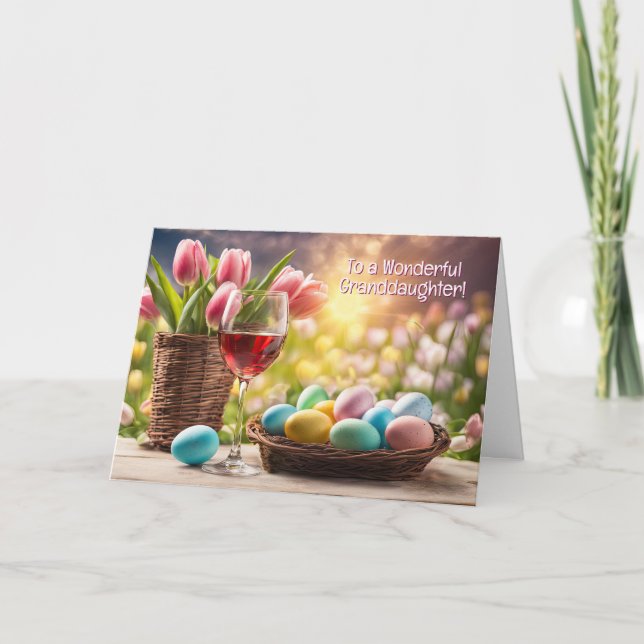Cartes Pour Fêtes Annuelles Adult Granddaughter Happy Easter Wine (Devant)