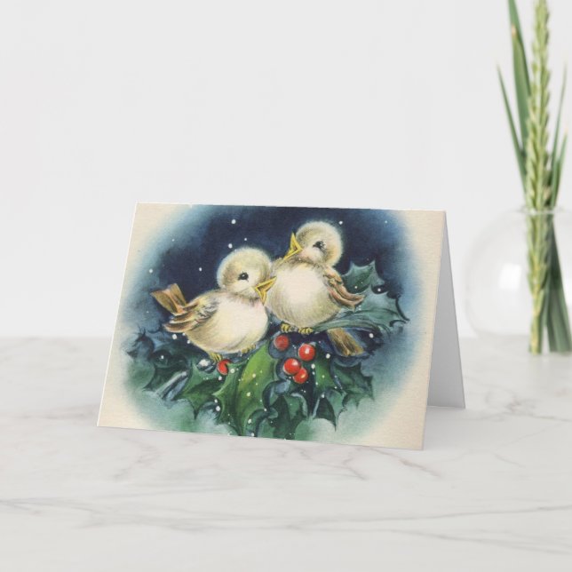 Cartes Pour Fêtes Annuelles AdŪVintage Winter Birds, Christmas (Devant)