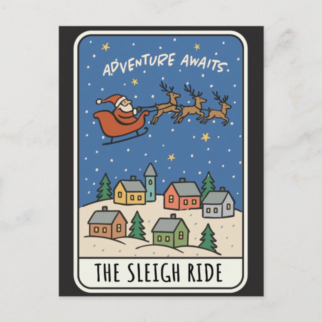 Cartes Pour Fêtes Annuelles Adventure Awaits Sleigh Ride Santa Christmas (Devant)