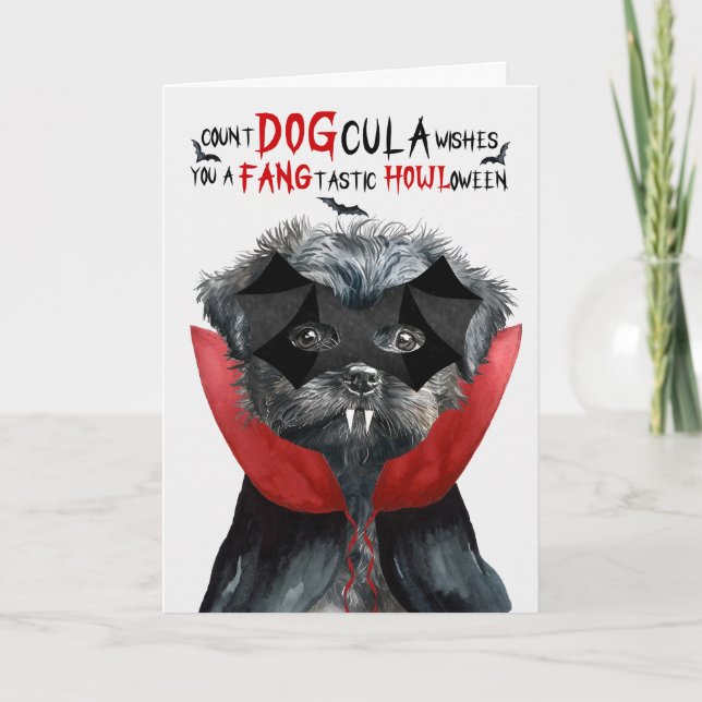 Cartes Pour Fêtes Annuelles Affenpinscher Chien Drôle Nombre Drôle DOGcula Hal (Devant)