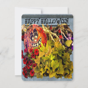 CARTES POUR FÊTES ANNUELLES AFFICHAGE FLORAL CITROUILLE VISAGE JOYEUX HALLOWEE