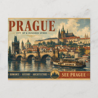 Cartes Pour Fêtes Annuelles Affiche de Prague - Ville aux cent flèches - Vinta