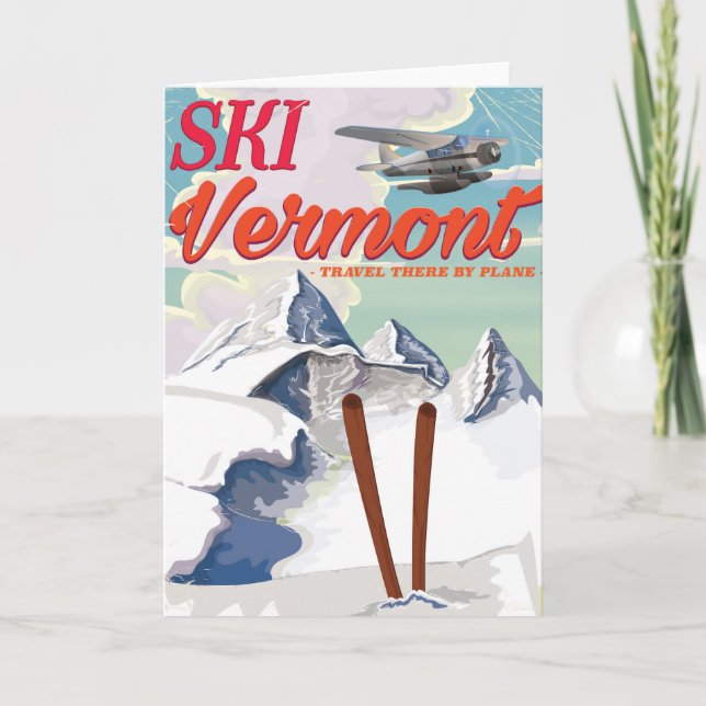 Cartes Pour Fêtes Annuelles Affiche de vacances retro Ski Vermont (Devant)