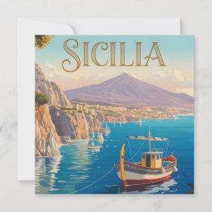 Cartes Pour Fêtes Annuelles Affiche de voyage de style vintage pour la Sicile 