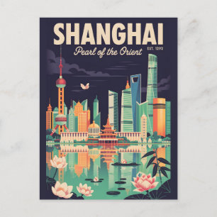 Cartes Pour Fêtes Annuelles Affiche de voyage rétro de Shanghai Chine Art vint