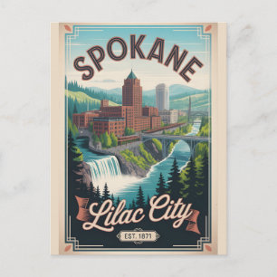 Cartes Pour Fêtes Annuelles Affiche de voyage rétro de Spokane Washington vint