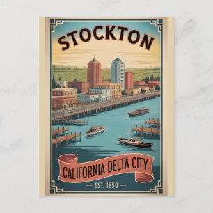 Cartes Pour Fêtes Annuelles Affiche de voyage rétro de Stockton Californie Il