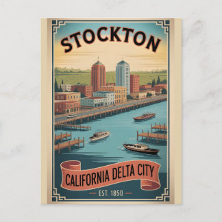 Cartes Pour Fêtes Annuelles Affiche de voyage rétro de Stockton Californie Il