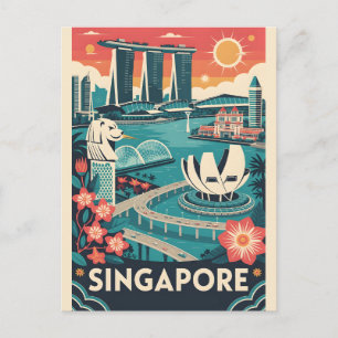 Cartes Pour Fêtes Annuelles Affiche de voyage rétro Singapour Art vintage