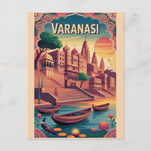 Cartes Pour Fêtes Annuelles Affiche de voyage rétro Varanasi Inde